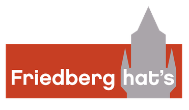 Das Friedberg hat's Logo mit edem Adolfsturm auf rotem Grund